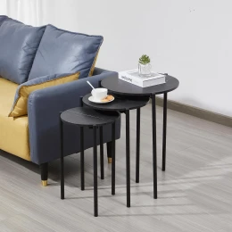 Снимка на Ниска маса RFG Laura, овален плот, ПДЧ, черни метални крака, 3 броя в комплект