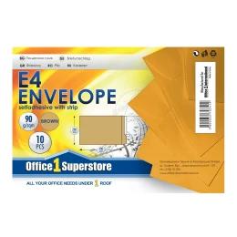 Снимка на Office 1 Плик, E4, 280 x 400 mm, хартиен, със самозалепваща лента, кафяв, 10 броя