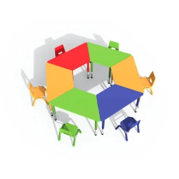 Снимка на Ученическа маса RFG Трапец, с регулируема височина, от 3 до 8 години, 1200 х 600 х 370-620 mm, MDF, жълта