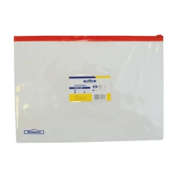 Снимка на Office 1 Папка с червен цип и джоб за визитка, А4, прозрачна