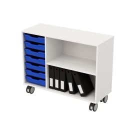 Снимка на Етажерка, със 7 сини тавички, PP, 104 х 40 х 960 mm, ПДЧ 18 mm, бяла