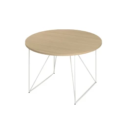 Снимка на Заседателна маса Narbutas Air, 1200 x 1200 x 740 mm, кръгъл плот, ПДЧ 25 mm, меламин избелен дъб, бял метал