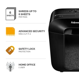 Снимка на Шредер за унищожаване на документи Fellowes Powershred LX25M, P-4, Mini-Cut, 11.5 L, черен, време за почивка 30 мин