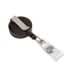 Снимка на Ретрактор, ролетен държач за бадж, с клипс, кръгъл, черен