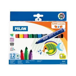 Снимка на Milan Флумастери Maxi Super Washable, 12 цвята