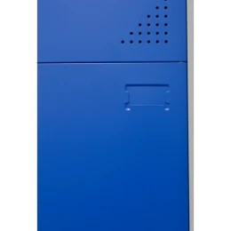 Снимка на Гардероб RFG, метален, единичен, с две отделения, 38 x 45 x 185 cm, сив корпус, врати със син цвят
