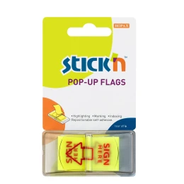 Снимка на Stick'n Самозалепващи индекси Sign Here, със стрелка, PVC, 45 x 25 mm, жълти, 50 броя