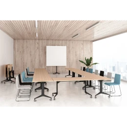 Снимка на Конферентна маса RFG Flip, 140 x 80 x 74 cm, мобилна, сгъваема, правоъгълен плот, ПДЧ 25 mm, кехлибарен дъб, черни метални крака