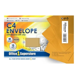 Снимка на Office 1 Плик, C4, 229 x 324 mm, хартиен, със самозалепваща лента, кафяв, 10 броя