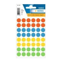 Снимка на Herma Самозалепващи се етикети, кръгли, диаметър 13 mm, 240 броя, 5 листа, асорти