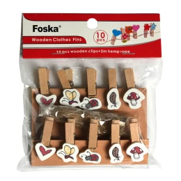 Снимка на Foska Щипки, дървени, с цветни орнаменти, 35 х 7 mm, 10 броя